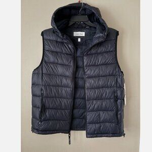 NWT CALVIN KLEIN MENS NAVY BLUE PUFFER VEST HOODIE SZ L SORONA AURA WINDBREAKER